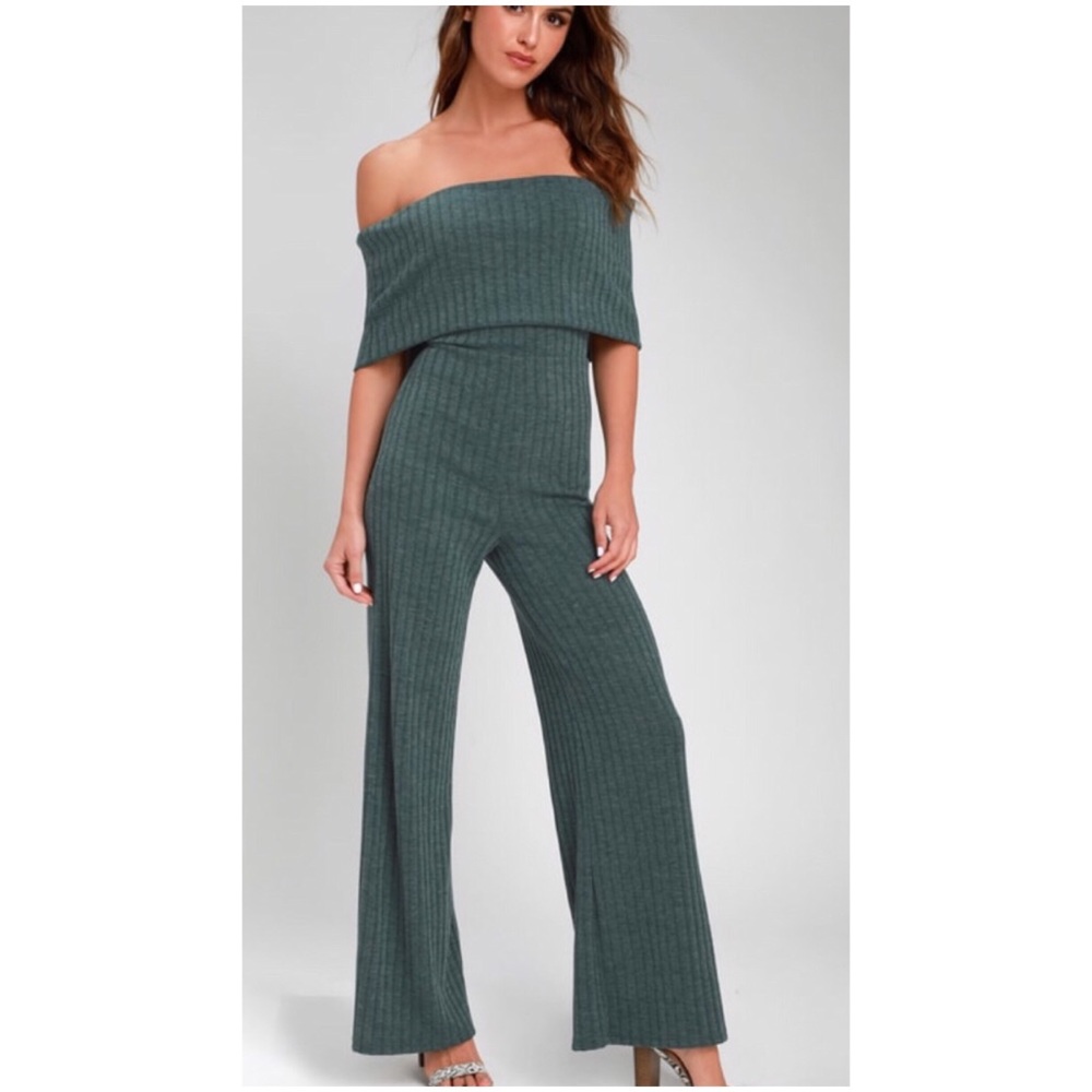 Bardot Off the Shoulder Ribbed Jumpsuit